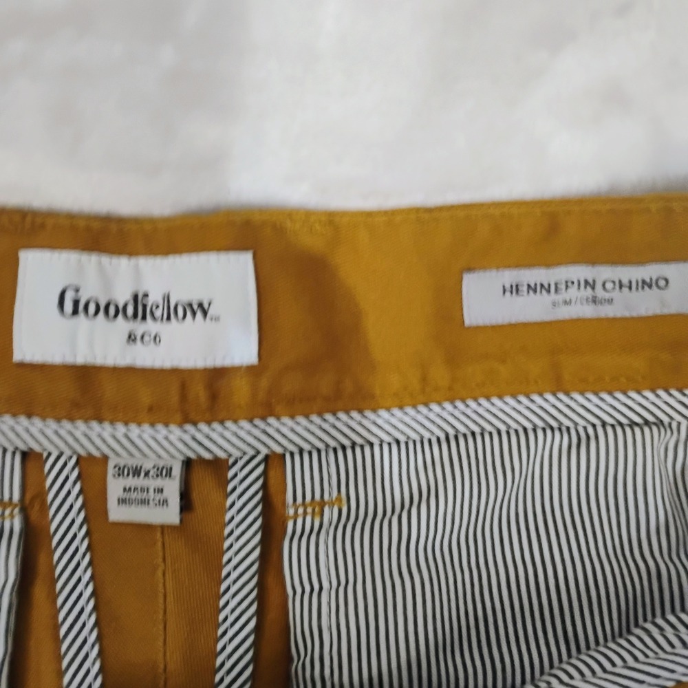 Goodfellow Hennepin Slim Chino Pants Mens 30x30 Mustard Gold Stretch NEW B - Picture 6 of 6